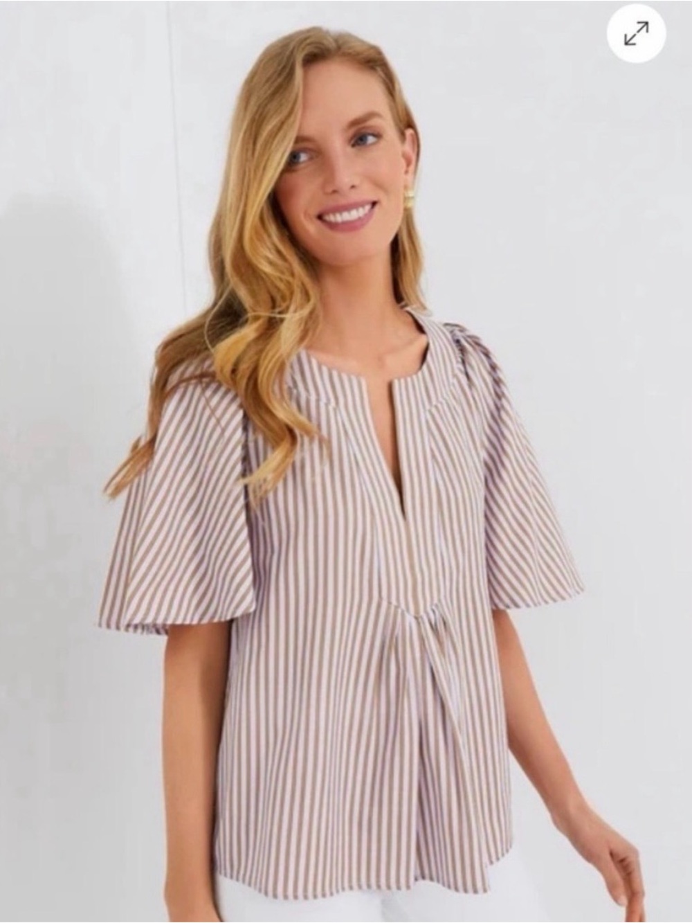 Pomander Place Striped Flutter Sleeve Peplum Top